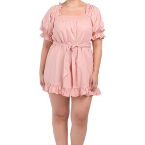 Eloquii Blush Pink Smocked Front Ruffle Linen Mini Dress NWT